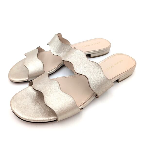 Pelle Moda Betia Scallop Slide Sandal Women's Platinum Gold Size US8.5M EU39 - Picture 1 of 11